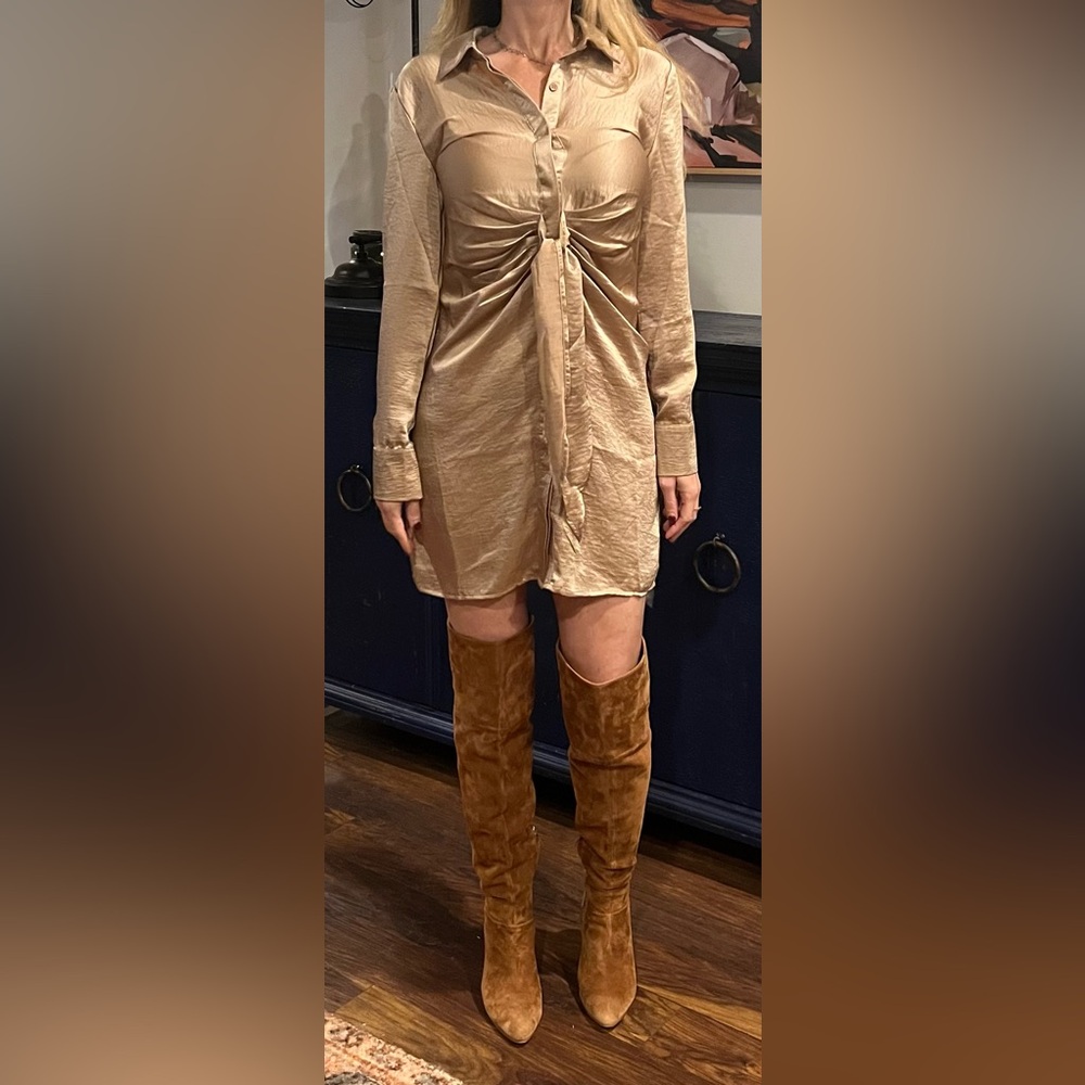 NWOT Steve Madden taupe/gold button down mini dress